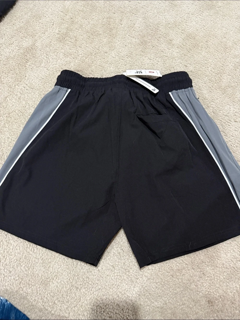 Mens  Black Athletic Shorts with Gray Panels and Red Accents (fits medium)